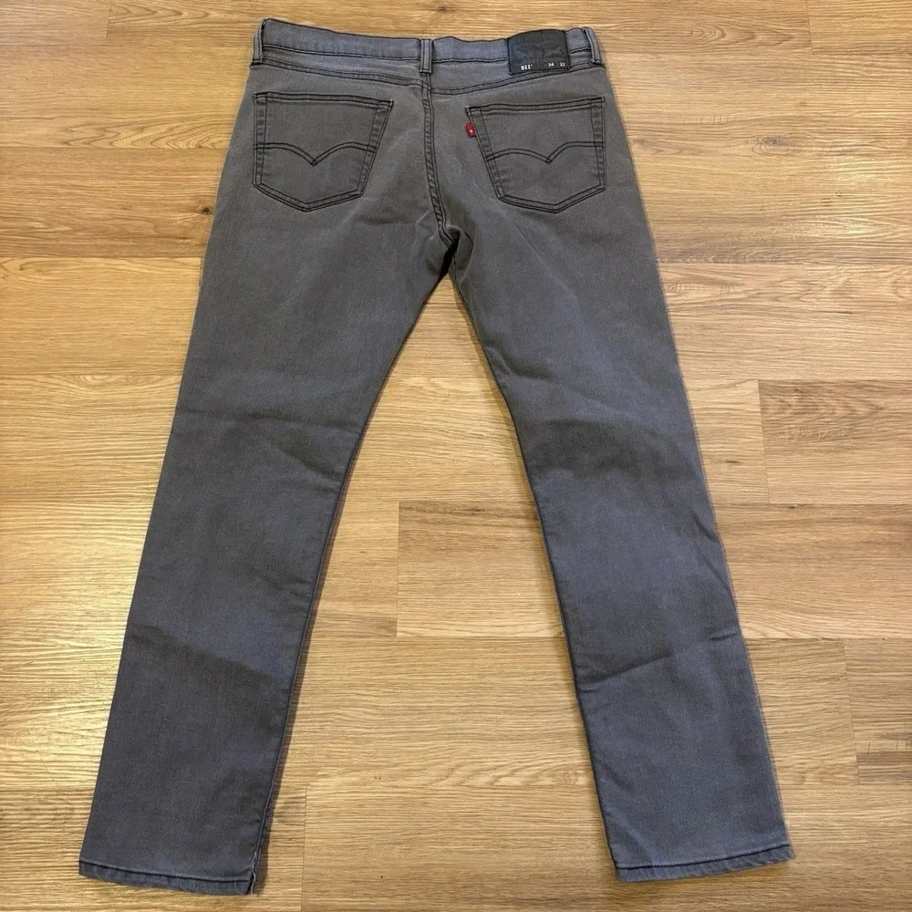 Levi's 511 Mens Jeans 34x32 Faded Light Grey Black Stitching Excellent Condition